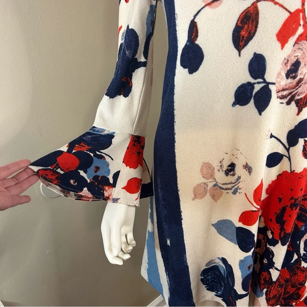 Maeve Anthousai Floral Knit Bell Sleeve Sweater Mini Dress - Picture 4 of 15